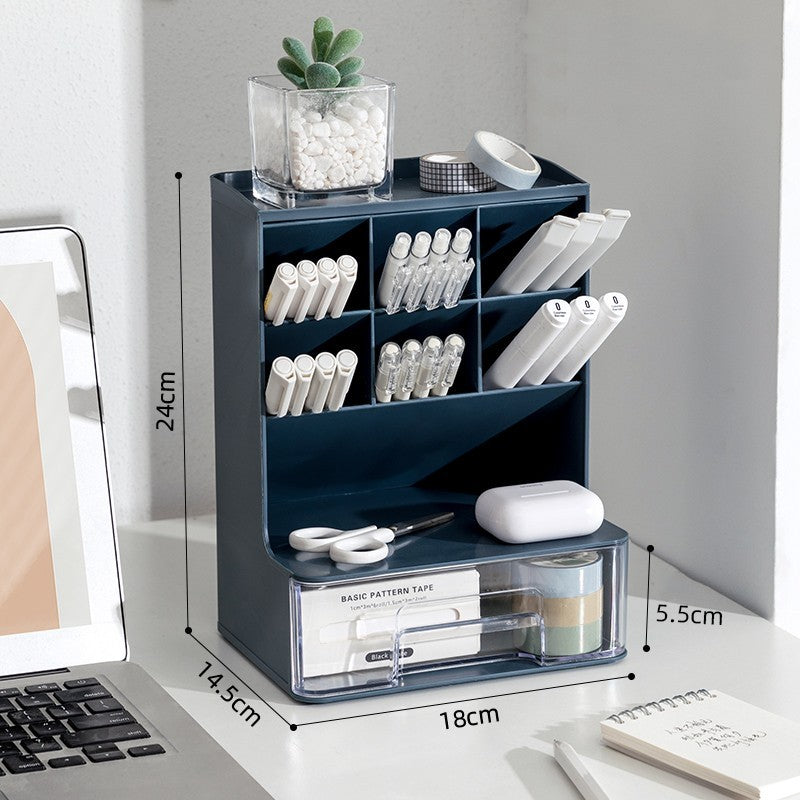 Obliquely Inserted Pen Holder Desktop Clutter Desk Storage Box