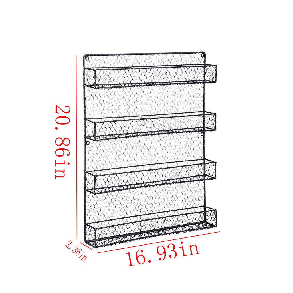 4-Layer Black Wall-Mounted Spice Rack For Cabinet Sideboard Doors