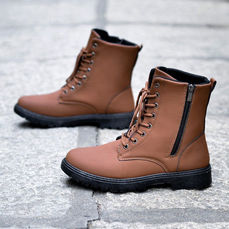 High-top Leather Boots British Style Tooling Boots