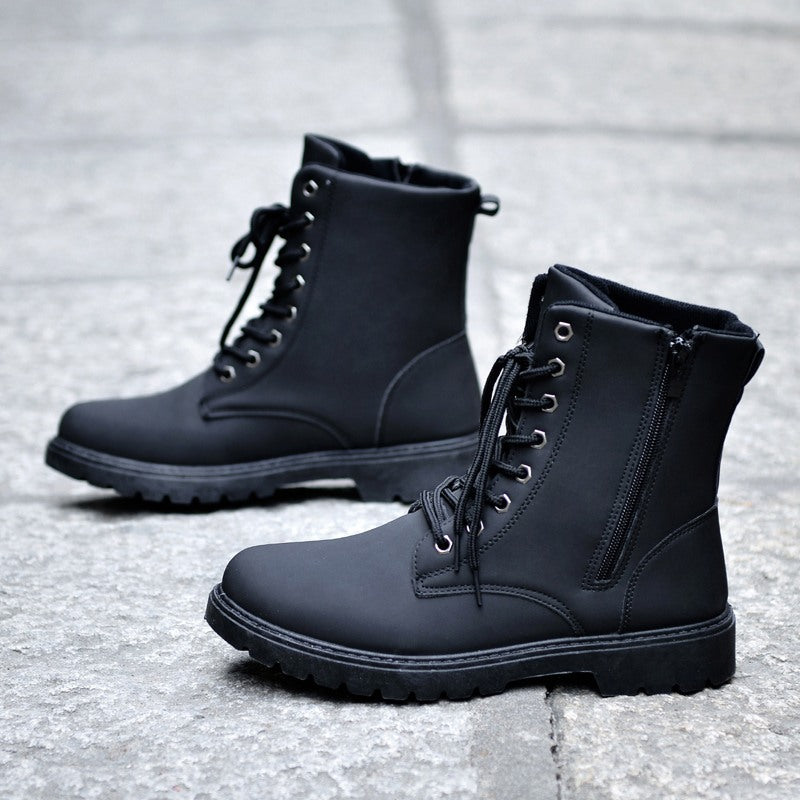 High-top Leather Boots British Style Tooling Boots