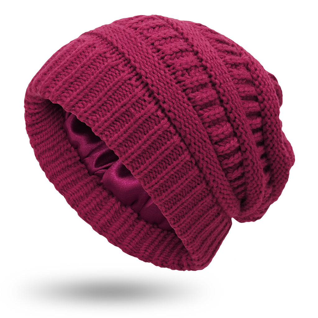 Hats Women's Protective Hairstyles, Warm Woolen Knit Satin Hats